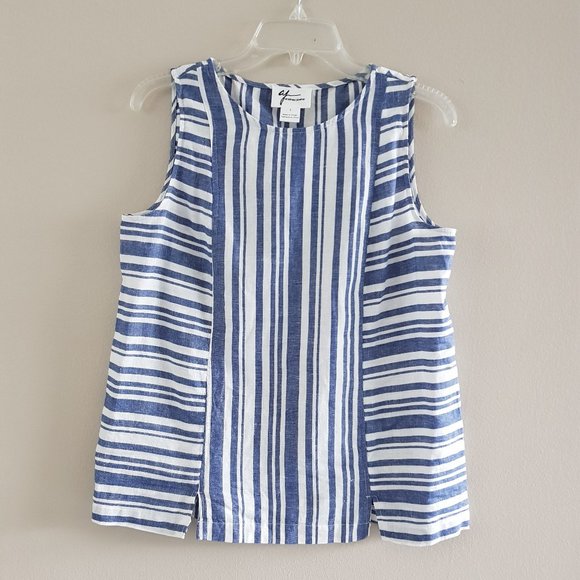 Tops - Stripe White Navy Linen Top , Sz S